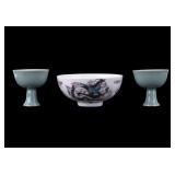 Longquan Celadon Cups & Porcelain Rice Bowl