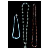 Vintage Beaded Necklaces w/ Green Hardstone