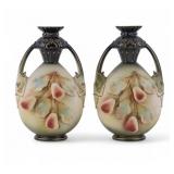 Austrian Majolica Vases w/ Elephant Handles