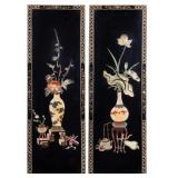 Chinese Lacquered Wall Panels w/ Feng Shui Vases