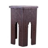 Asian Hardwood Chip Carved Accent Table