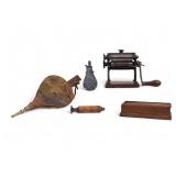 Antique Fluting Iron + Painted Fireplace Bellows +