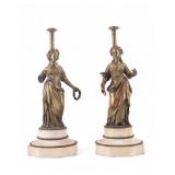 Antique Figural Bronze and Alabaster Bases