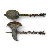 Ornate Bronze Dragon Handled Axe & Mace