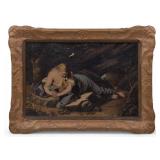 Prone Female with Skull, Signed O/c Painting
