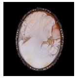Carved Shell Cameo Brooch in Sterling Setting