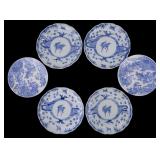 6 Old Japanese Blue & White Plates Meiji Era