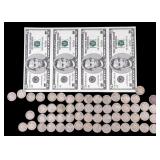 Buffalo Nickels (1919-1937) + $5 Uncut Bank Notes