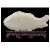 Chinese Carved Jade Fish on Hardwood Stand