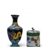Chinese Cloisonne Vase and Covered Humidor Jar
