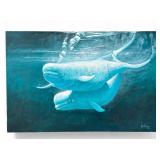 John R. Quinn "Beluga Whales" Large Oil on Canvas