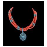 Sterling Silver Coral & Turquoise Necklace