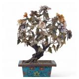 Chinese Cloisonne Potted Jade Tree ~18" H