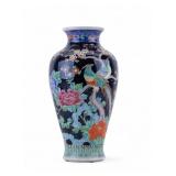 Japanese Black-Glaze Porcelain Vase w/ Peonies