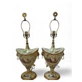 Chinoserie Decorated Gilt & Resin Lamp Pair