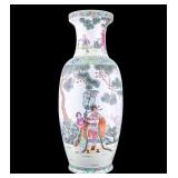 Chinese Famille Verte Rouleau Vase w/ Garden Scene