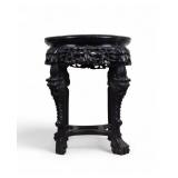 19C Chinese Carved Hardwood Table Marble Top
