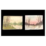 Miniature Antique Oil on Card Paintings (2)
