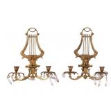 Early Brass Harp & Swan Candlestick Candleabras.