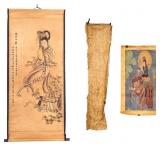 Chinese Wang Zhaojun Scroll & Guanyin Watercolor