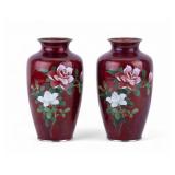 Japanese Pigeon Blood Cloisonne Vases