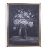 Signed Floral Still-Life O/c Large Painting