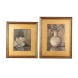 Early 20th C. Watercolors (Pair) Still Life Vase
