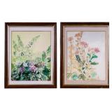 Pair of Floral Water Colors, Artist Paper, Framed