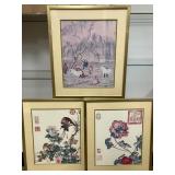 Framed Asian Prints (Bird / Flowers Pair, Another)