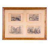 19C Engraving Collage of 4 Scenes