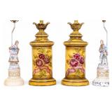 2 Pairs of Vintage Lamps, Figural, Yellow Floral