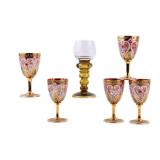 5 Moser Wine Glasses & Etched Goblet