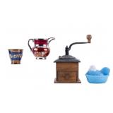 Coffee Grinder, Luster Vessel, Milk Glass Chicken