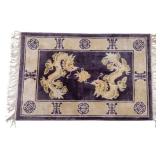 Chinese Silk Area Rug w/ Dragon Motif