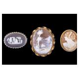 Victorian Gold Filled Cameo, 925 Wedgwood Brooches