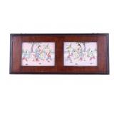 Asian Porcelain Figural Tiles in Wood Frame
