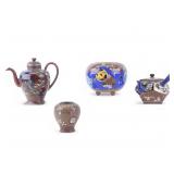 Antique Cloisonne Enamelware Lidded Pots (4)