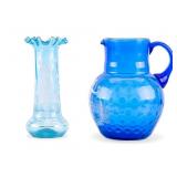 Mary Gregory Blown Glass Vase and Pitcher