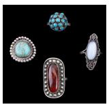 Native American Sterling Amber and Turquoise Rings