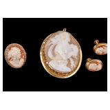14k Gold Cameo Jewelry 4 Piece Set