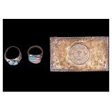 Mexican Sterling Belt Buckle & Native Rings