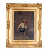 J. G. Brown Signed Oil on Canvas Portrait of Boy