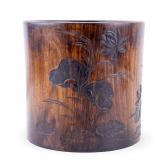 Asian Carved Wooden Brush Pot