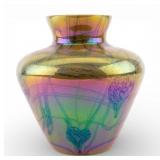 Mid Century Hand-Blown Iridescent Art Glass Vase