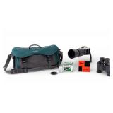 Pentax Camera, Binoculars, and Accessories