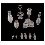 Miniature Pewter Cruet Set, Pressed Glass