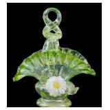 Vintage Green Opalescent Uranium Glass Basket