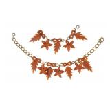 Vintage Amber Lucite Necklace and Bracelet