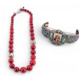 Chinese Silver Bracelet & Coral Necklace