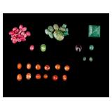 Ruby Zoisite, Raw Emerald, & Cut Carnelian Stones